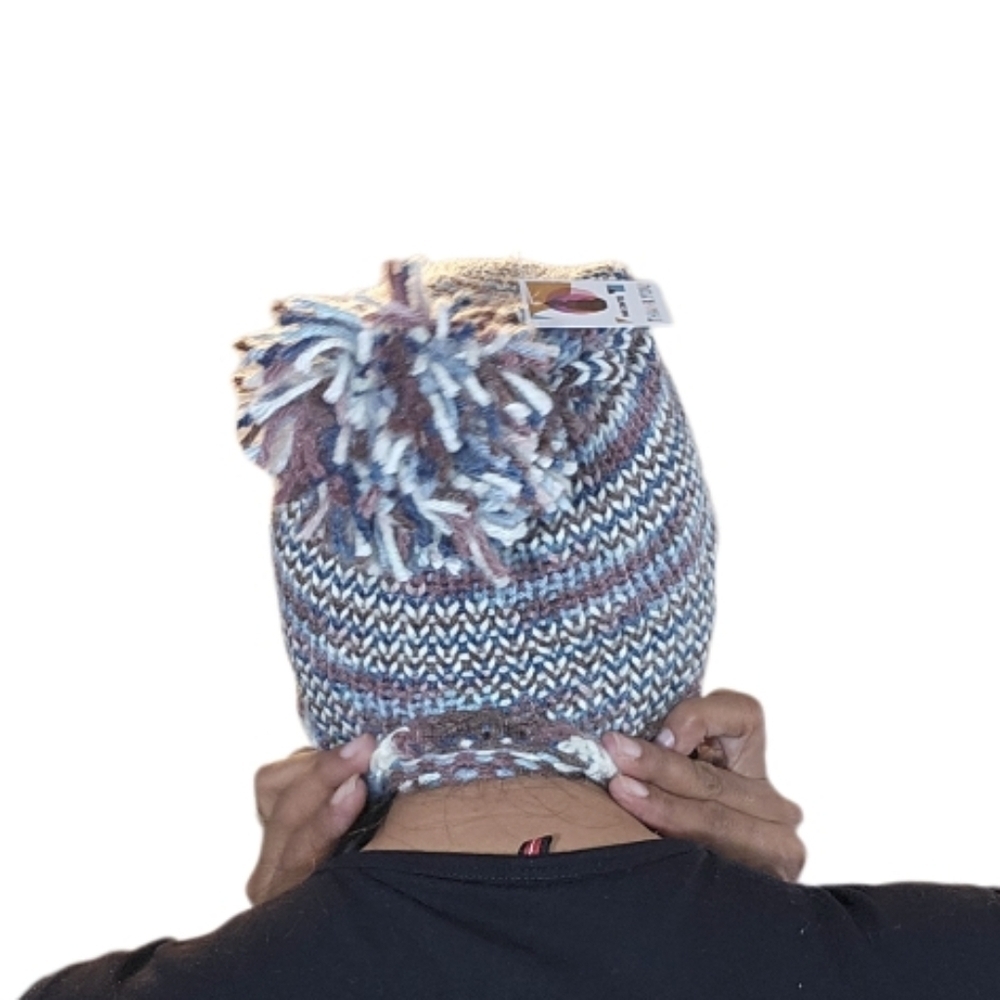 Hand Crafted Winter Hat Handmade knitted pom pom beanie multicolored crochet cap - Picture 9 of 17